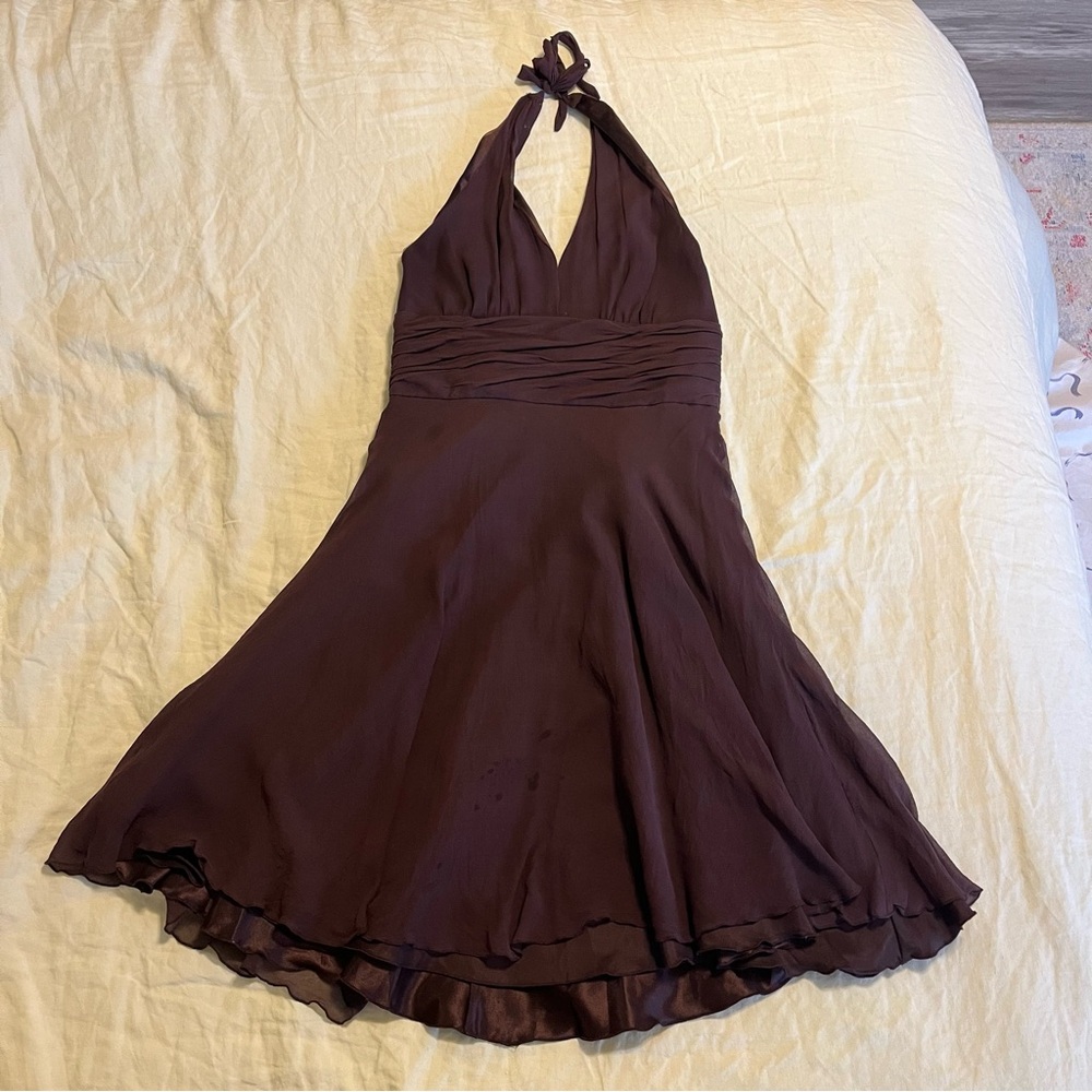 Y2K Patrizia Luca Chocolate Brown Tie Halter Dress
